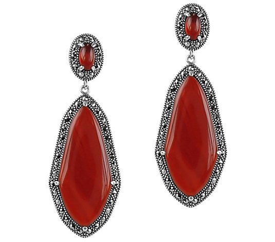 Suspicion Sterling Red Agate & Marcasite Halo Earrings