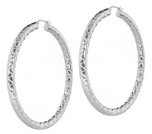 Steel By Design 2-3/4" Quilted Polished Hoop Earrings