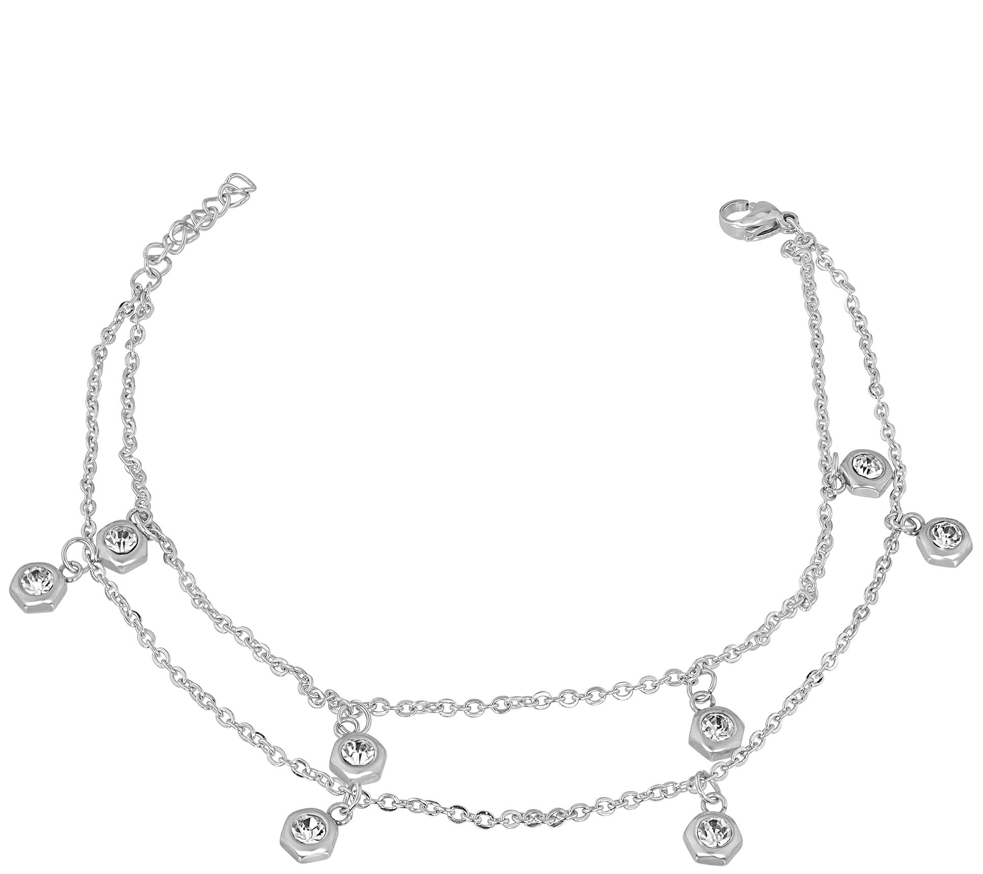 Steel by Design Hexagon & Crystal Anklet - QVC.com