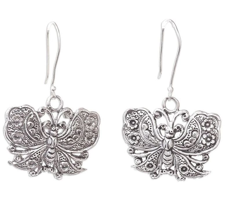 Novica Artisan Crafterd Sterling Fluttering Butterfly Earrings