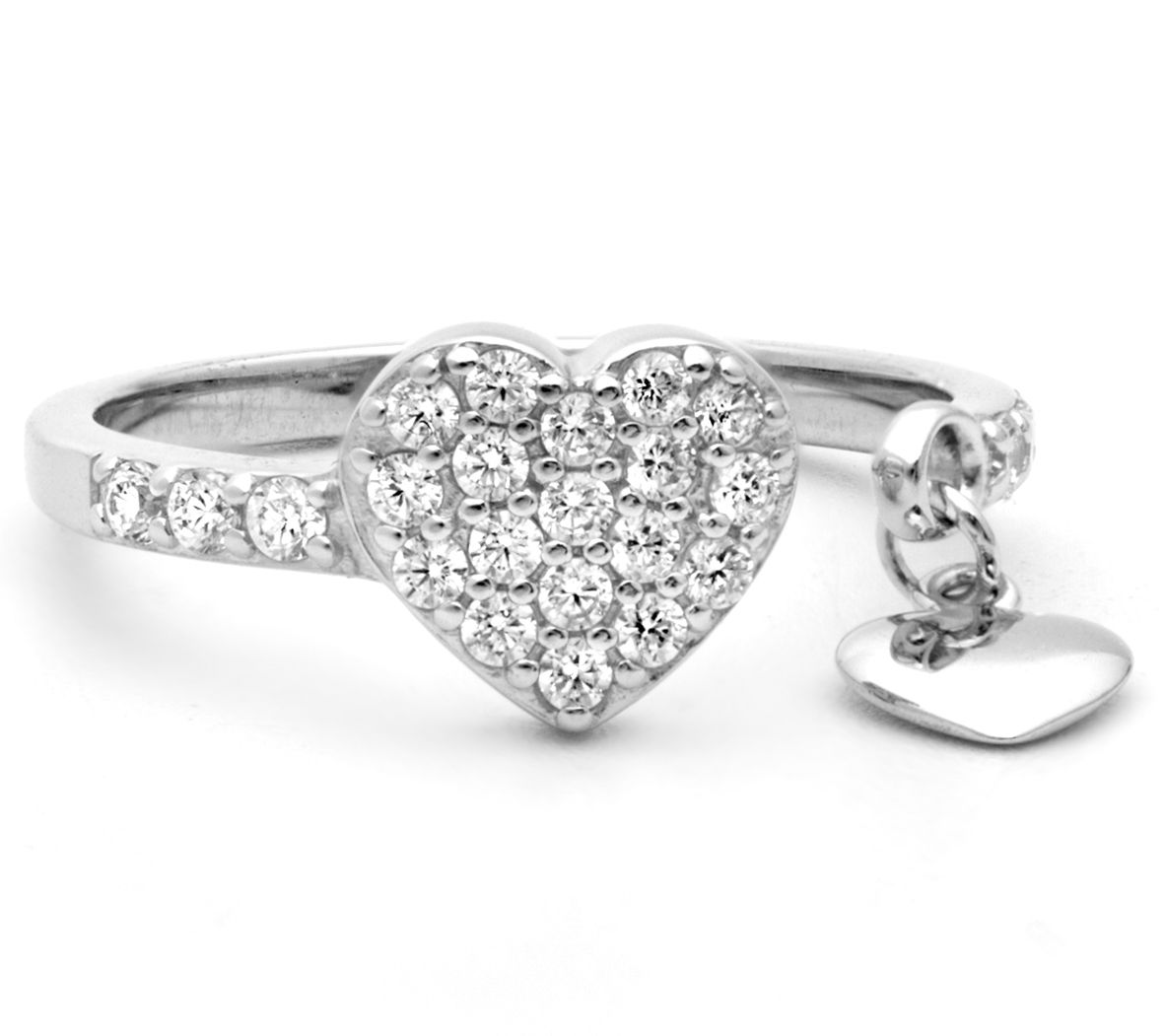 Diamonique 0.75 cttw Heart Pendant Ring, Sterling Silver