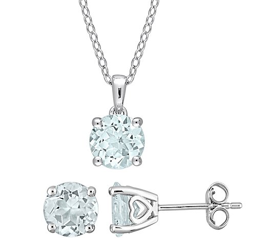 Affinity Gems Aquamarine Earrings & Necklace Set, Sterling