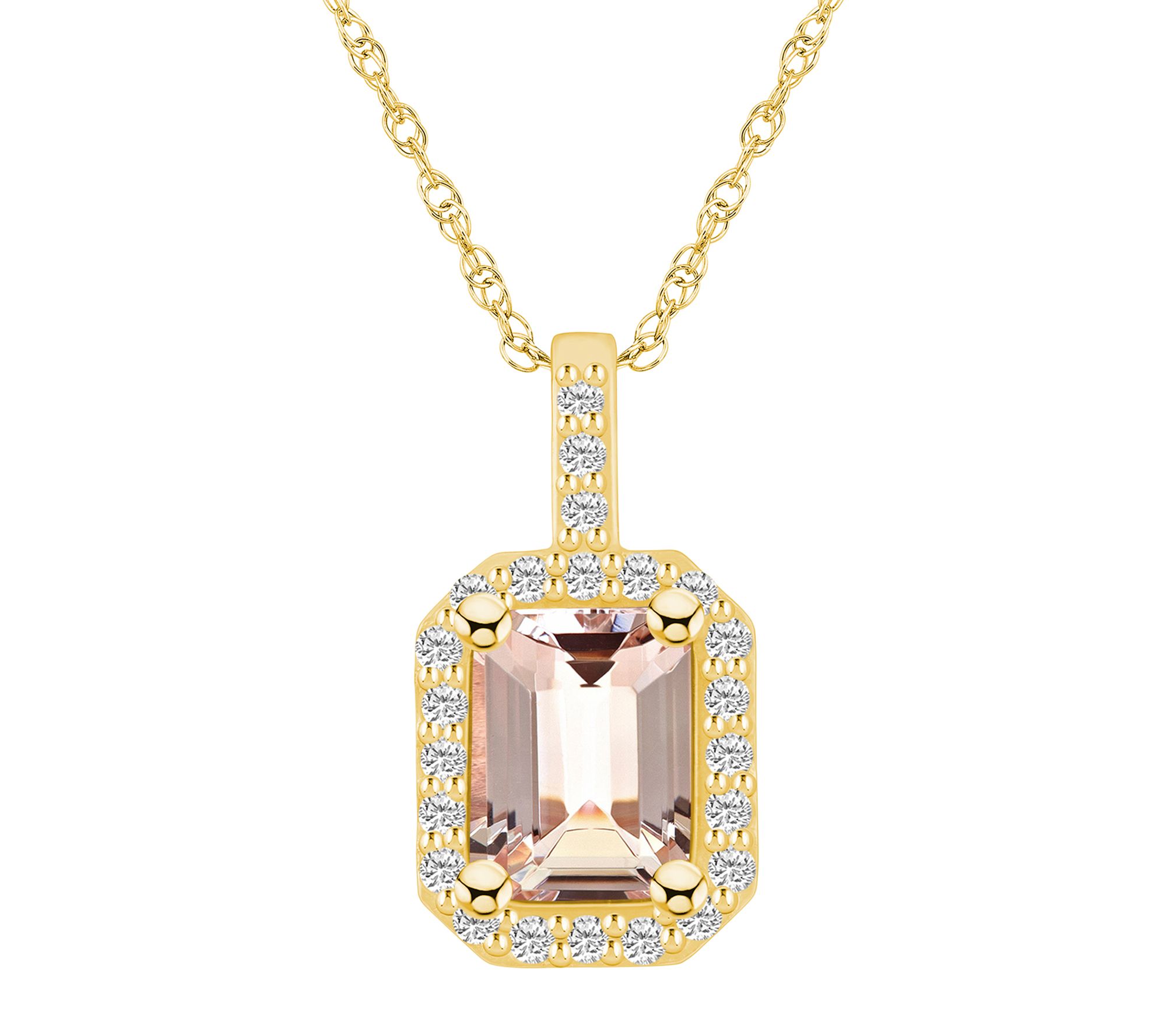 Affinity Gems Morganite & Diamond Halo Pendan t w/ Chain, 14K