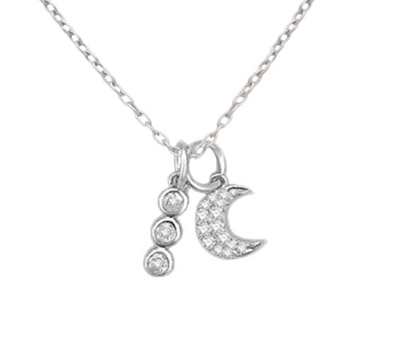 Accents by Affinity Diamond Moon & Charm w/ Chain, Sterling