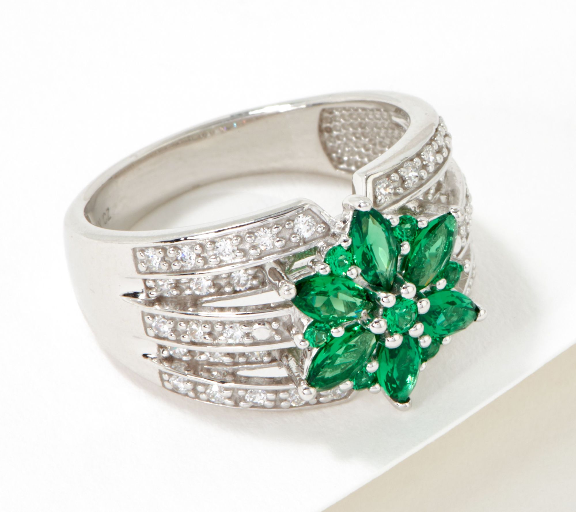 "As Is" Diamonique x Lisa Mason Floral Bridal Ring, Sterling