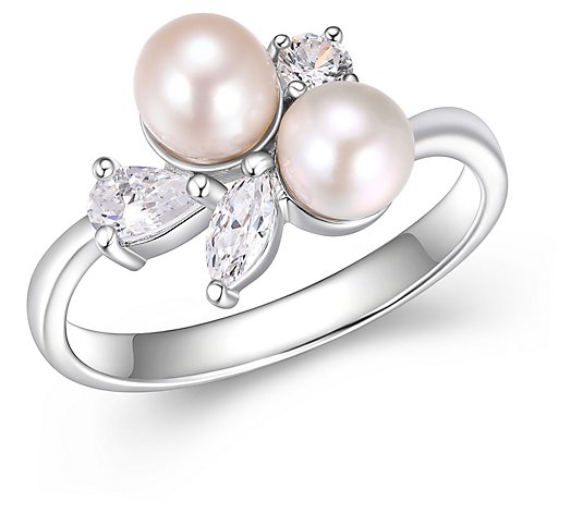 Diamonique Cultured Pearl Ring, Platinum Clad