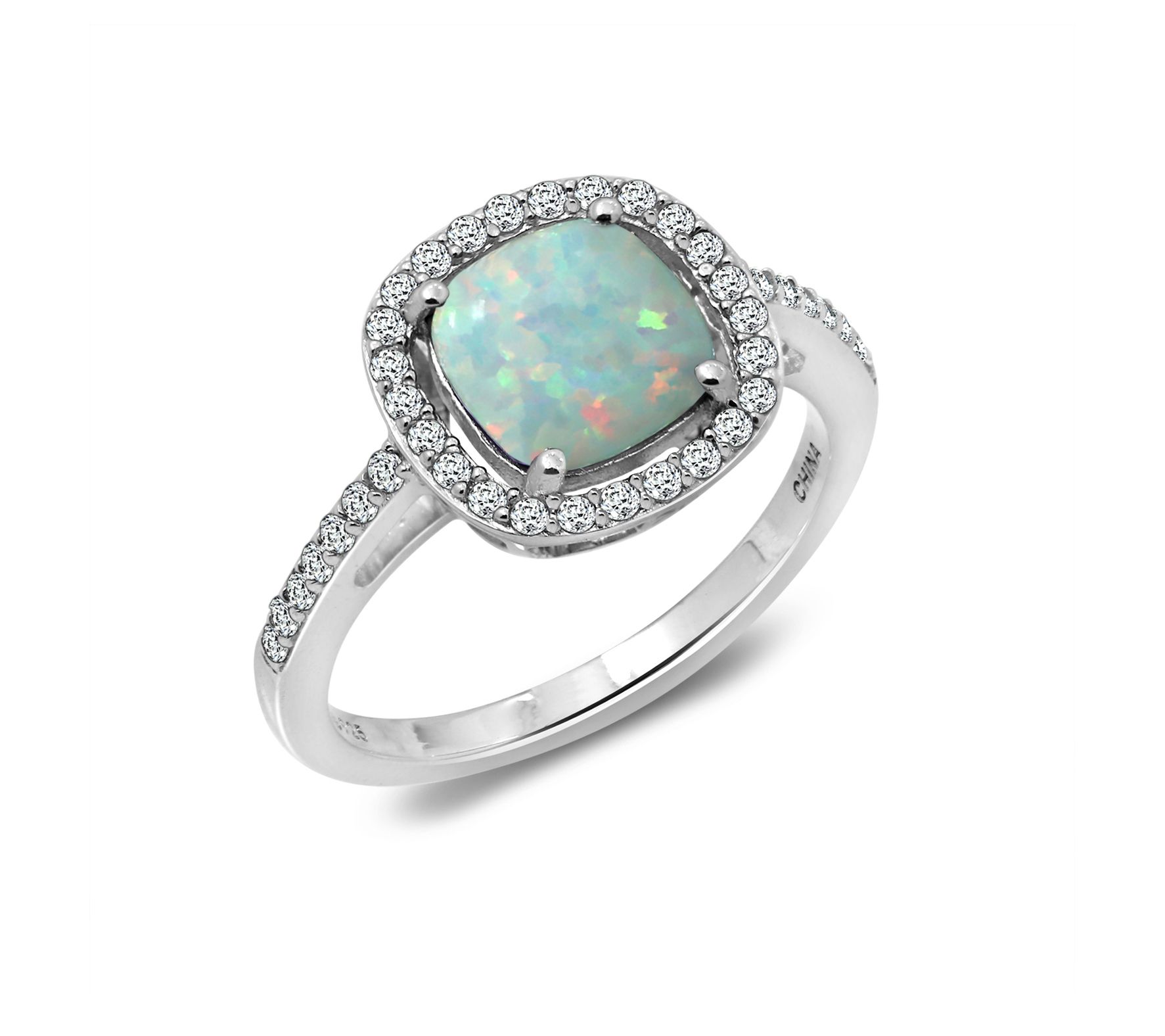Diamonique & Opal Halo Ring, Sterling Silver - QVC.com