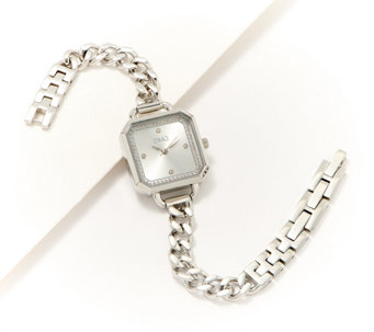 Diamonique Gift Boxed Curb Link Bracelet Watch, Stainless Steel