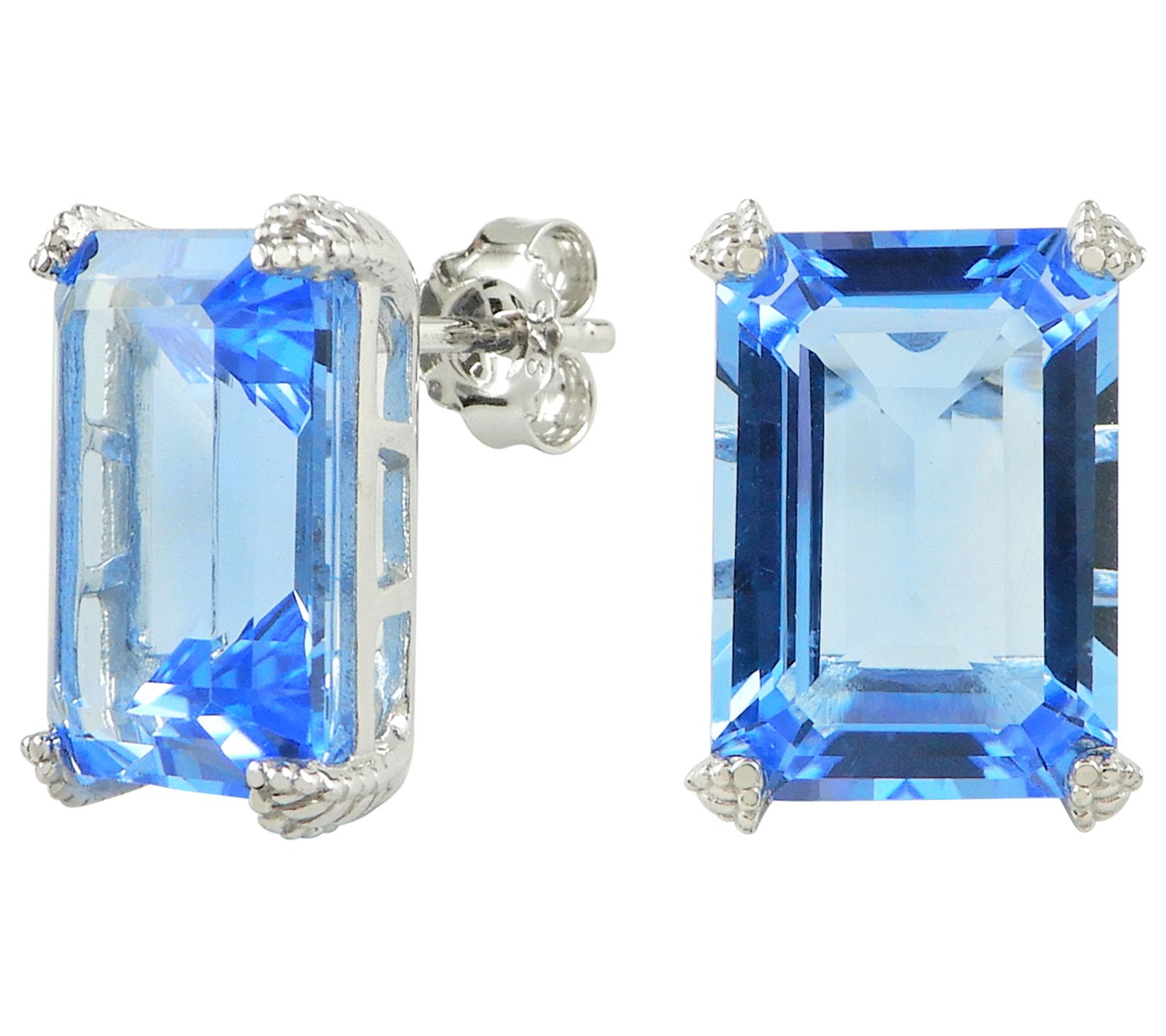 Sterling Silver Octagon Simulated Gemstone StudEarrings