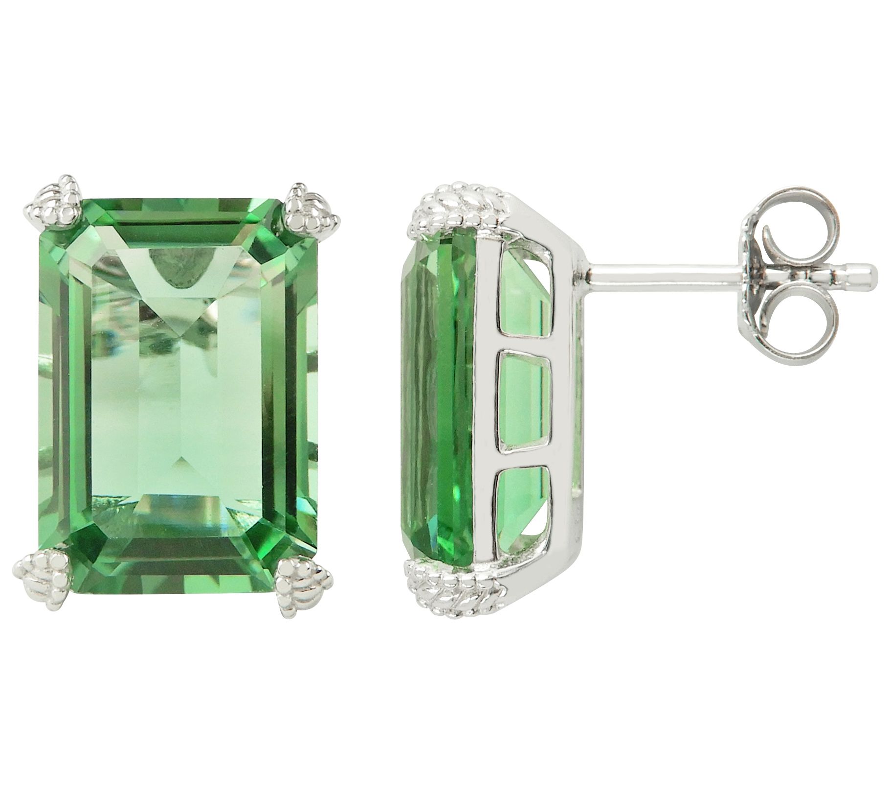 Sterling Silver Octagon Simulated Gemstone StudEarrings