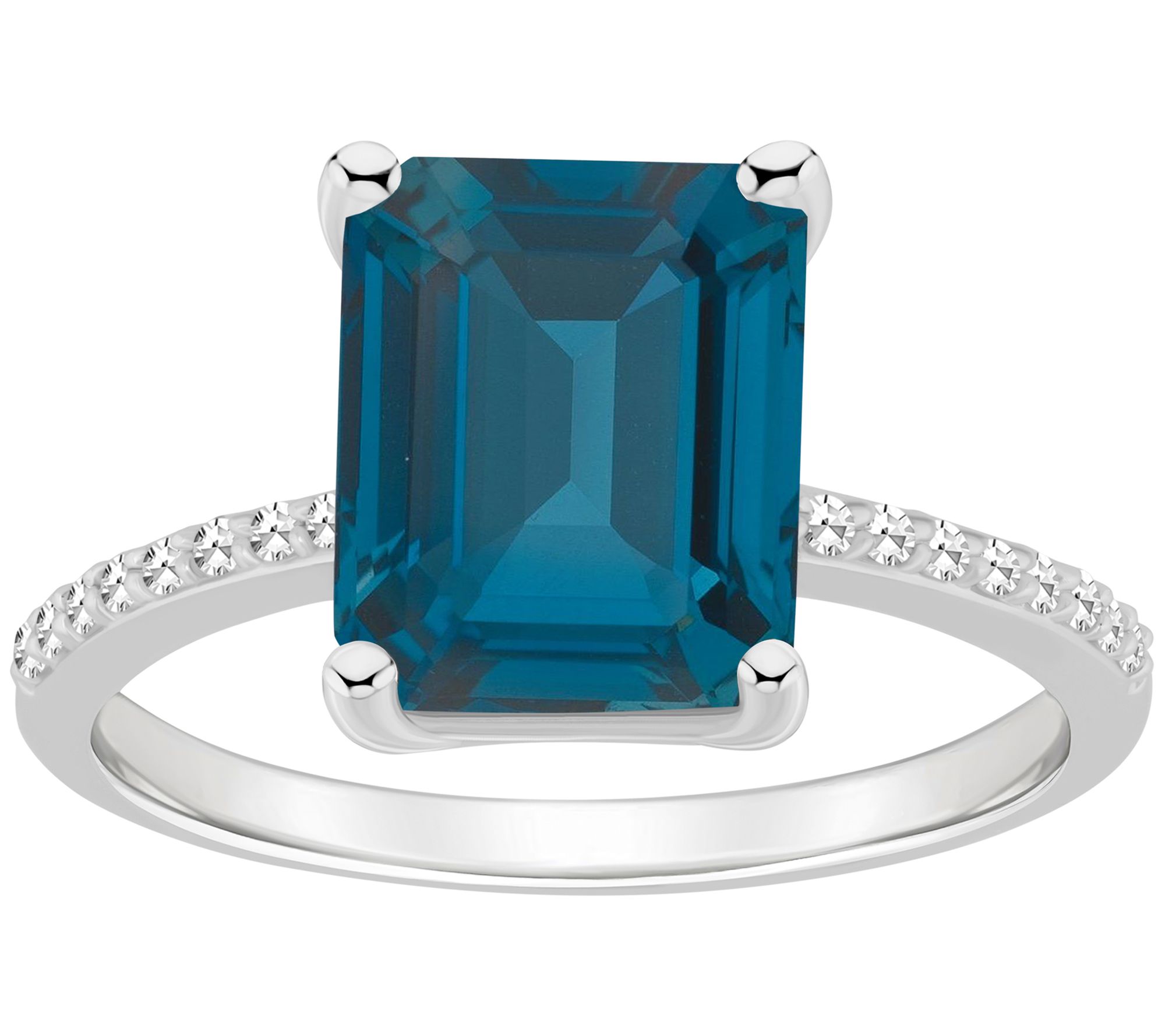 Affinity Gems Emerald Cut Blue Topaz & DiamondRing, Sterling
