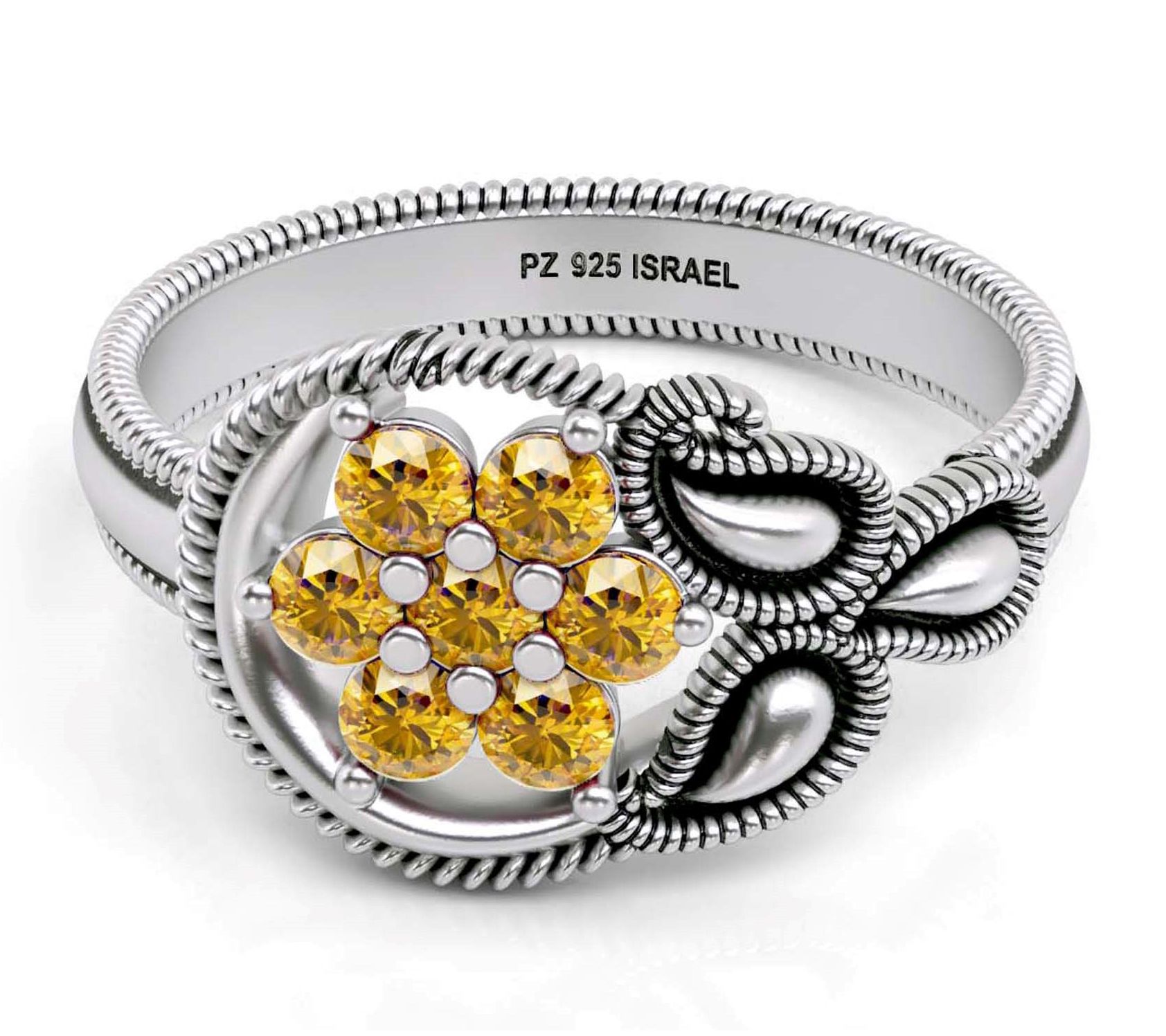 Or Paz Sterling Silver Gemstone Flower Ring