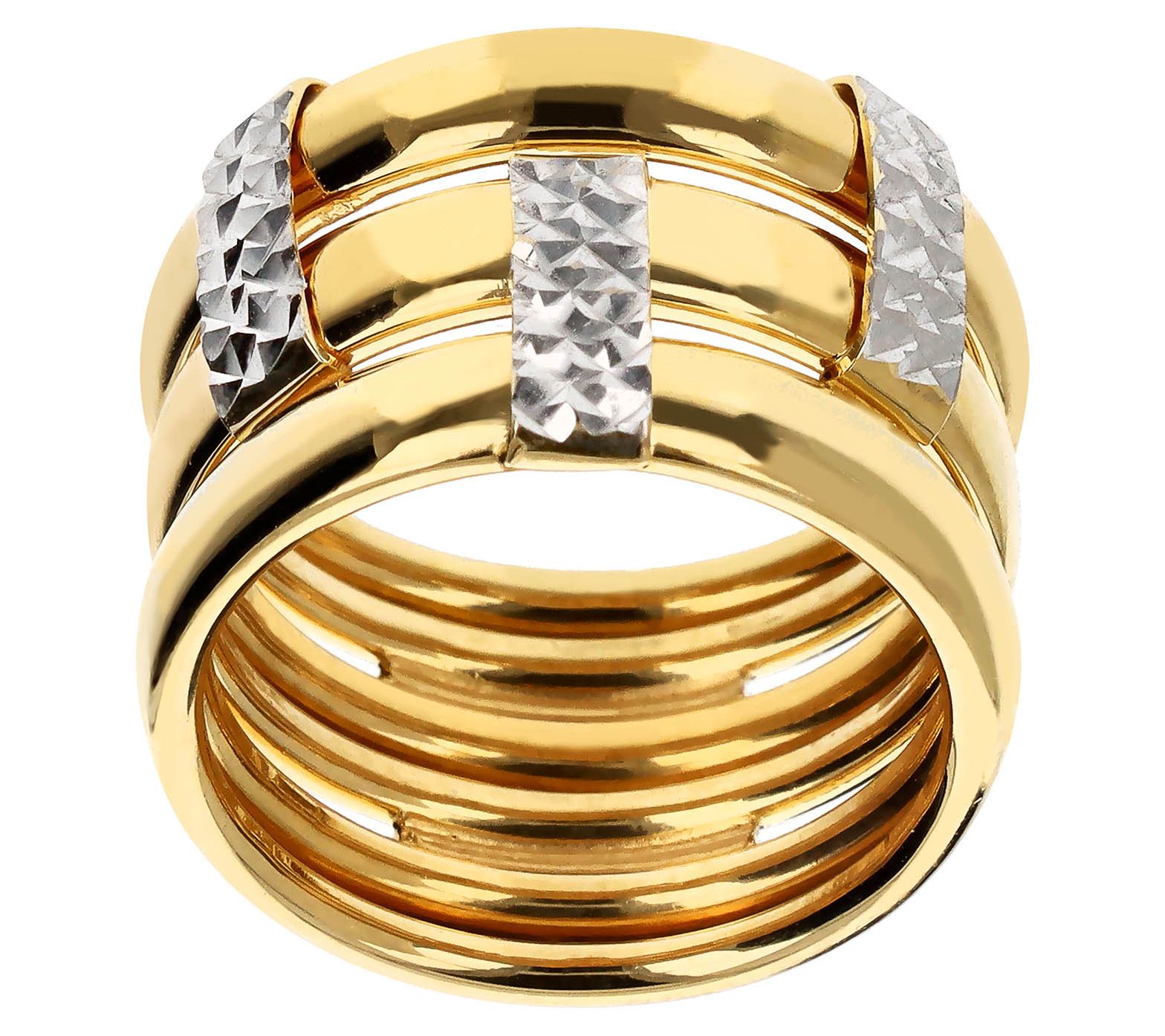 Italian Silver Polished & Diamond Cut Triple Row Ring