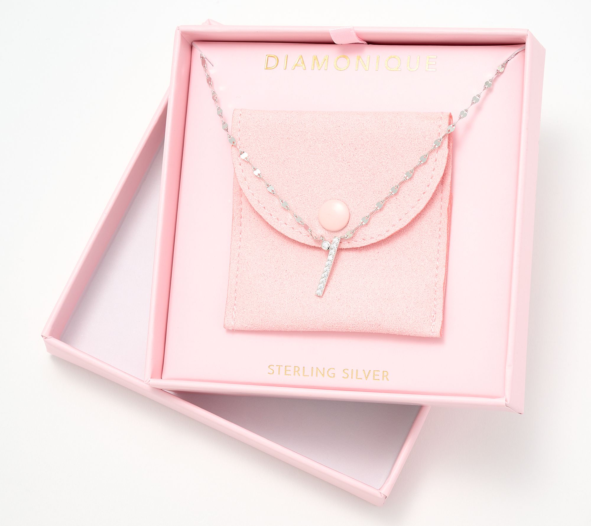 Diamonique Rhodium Plated Sterling Silver Boxed Initial Necklace