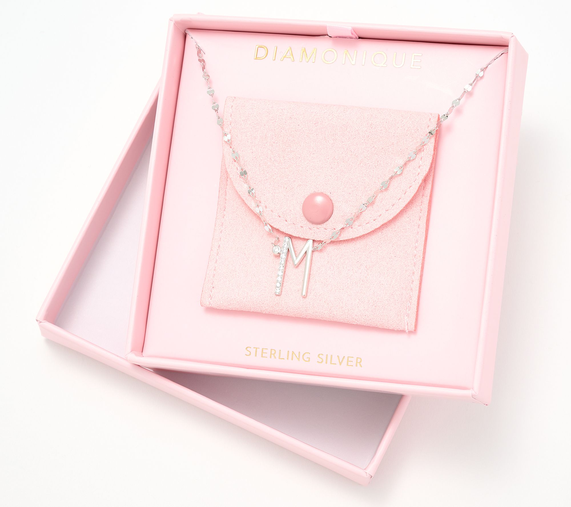 Diamonique Rhodium Plated Sterling Silver Boxed Initial Necklace
