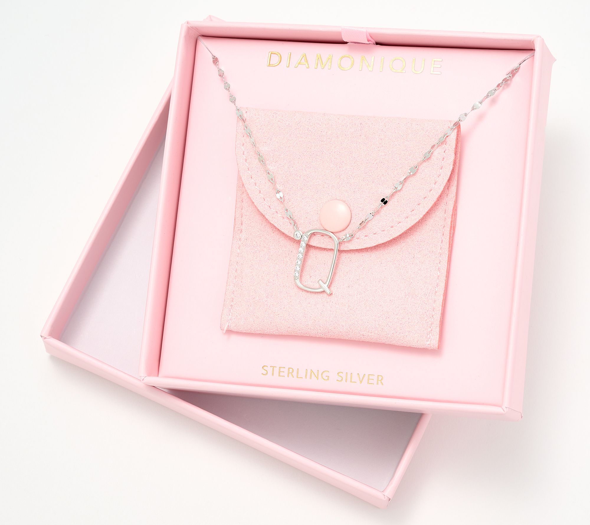 Diamonique Rhodium Plated Sterling Silver Boxed Initial Necklace