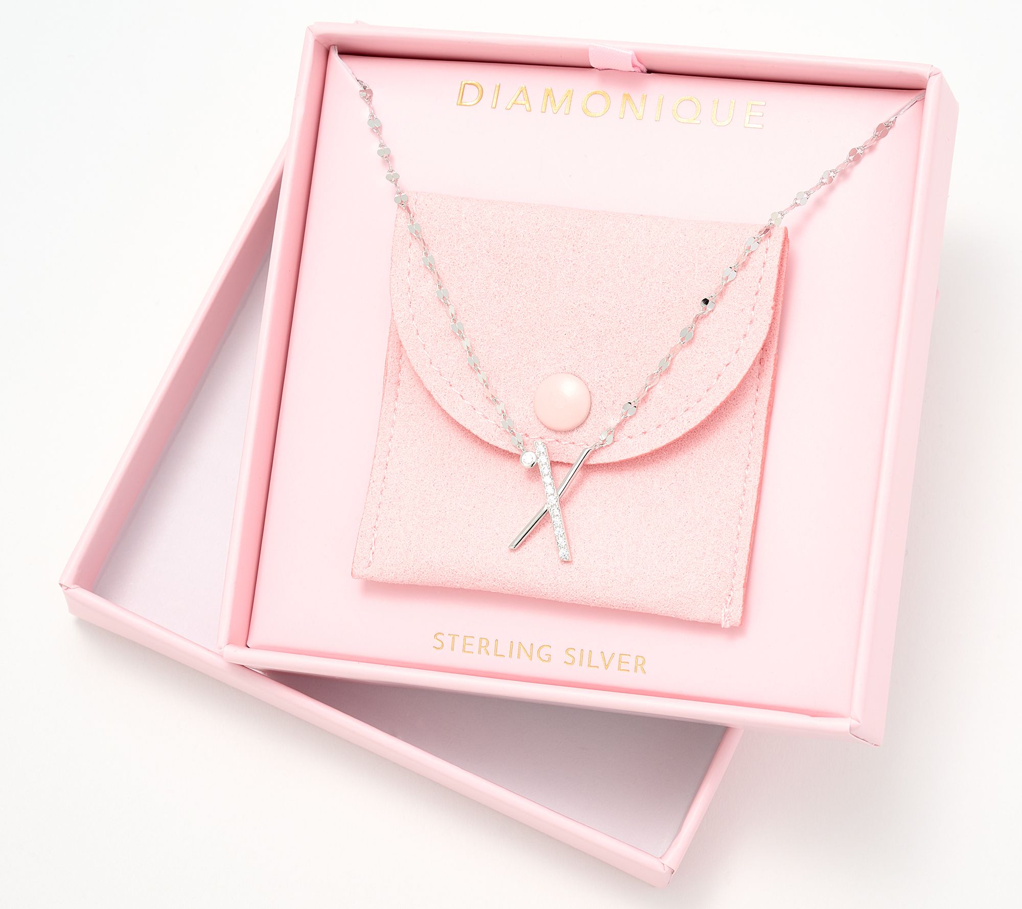 Diamonique Rhodium Plated Sterling Silver Boxed Initial Necklace