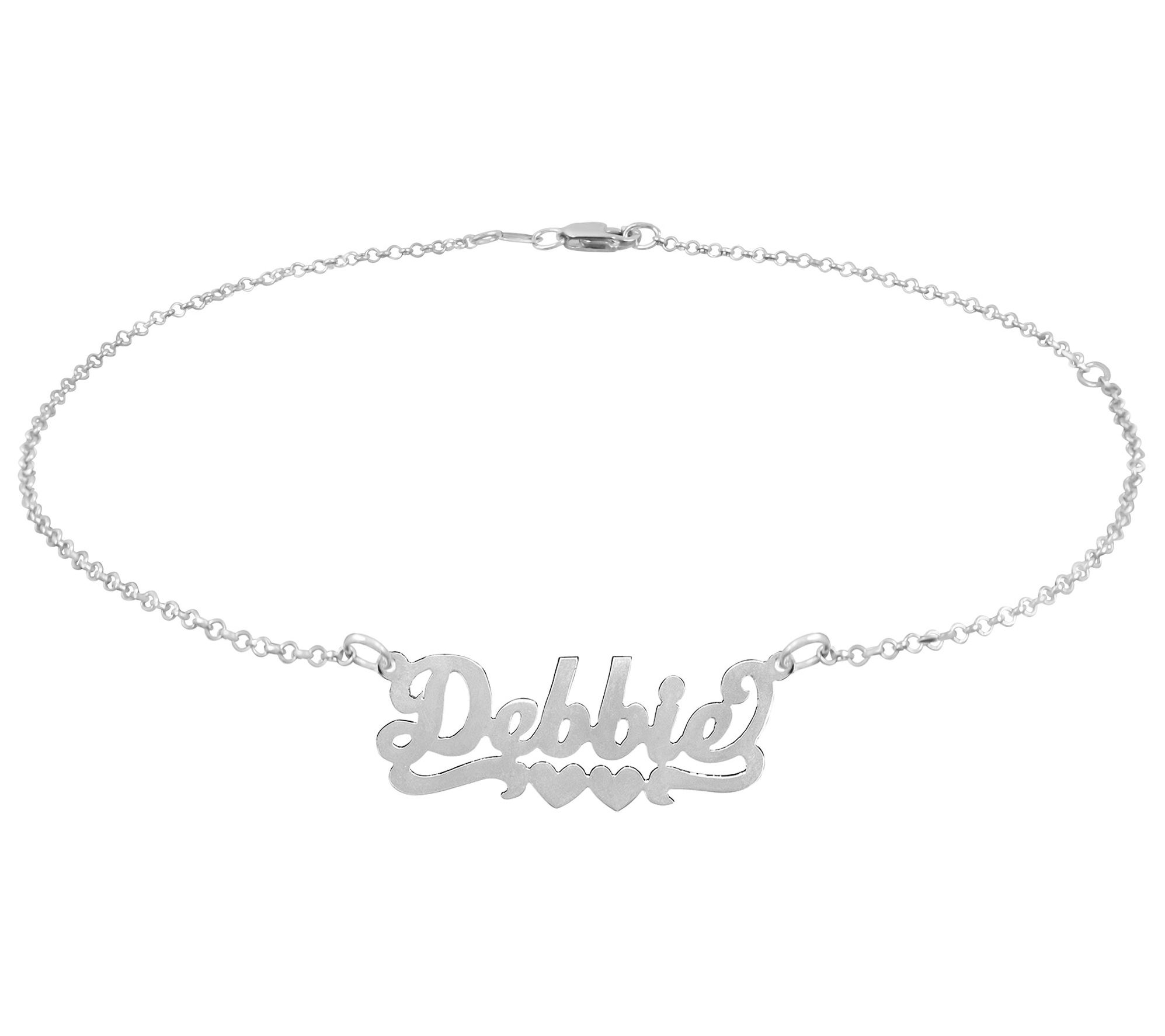 Sterling Silver Script Name Double Heart Ankle racelet