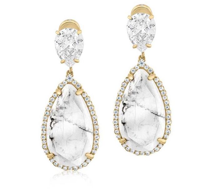 Diamonique x Zaxie Howllite & Pave Dangle Earrings - QVC.com