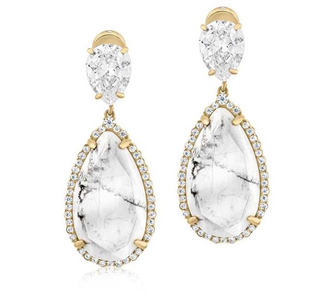 Diamonique x Zaxie Howllite & Pave Dangle Earrings