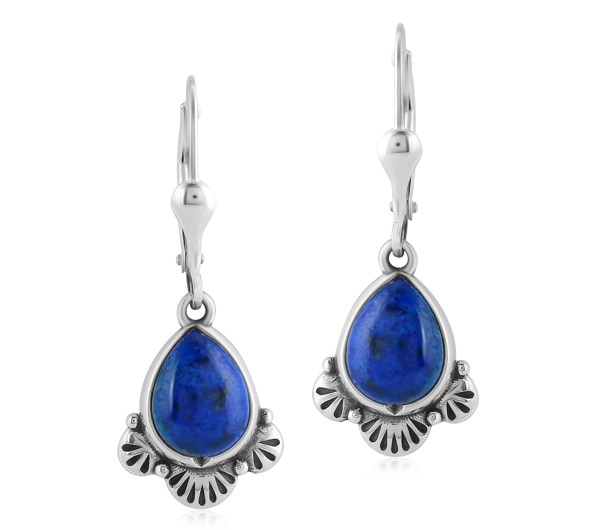 American West Sterling Silver Pear Gemstone Dan gle Earrings