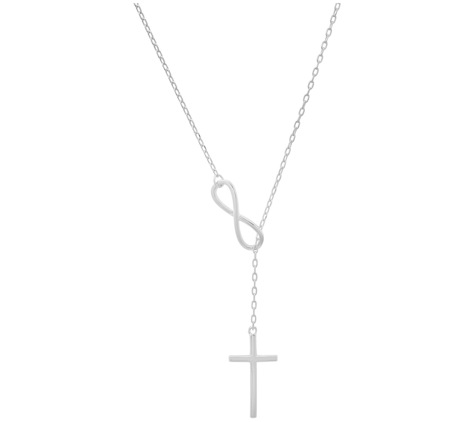 Infinity Cross Lariat Y Necklace. Sterling Silver