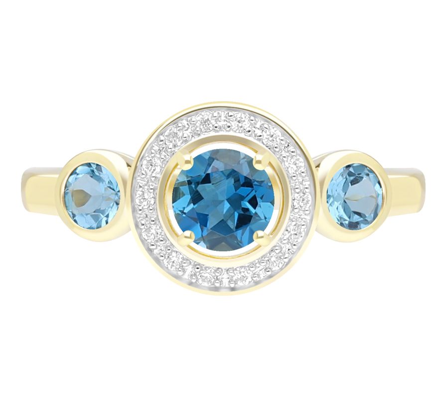 Ariva 18K Gold Clad Blue Topaz & Diamonique Bristol Ring