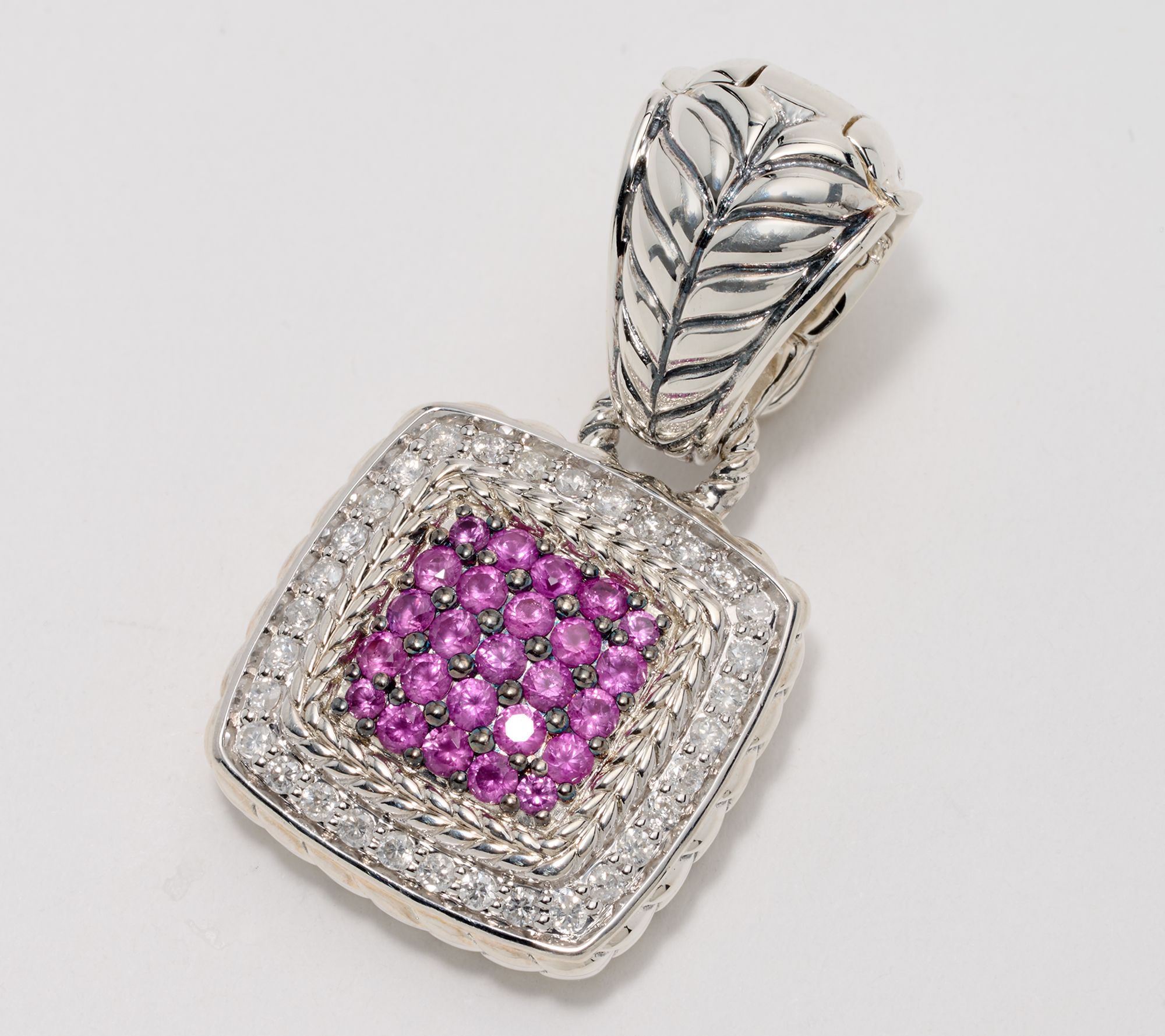JAI Sterling Silver Sapphire & Diamond Cushion Enhancer