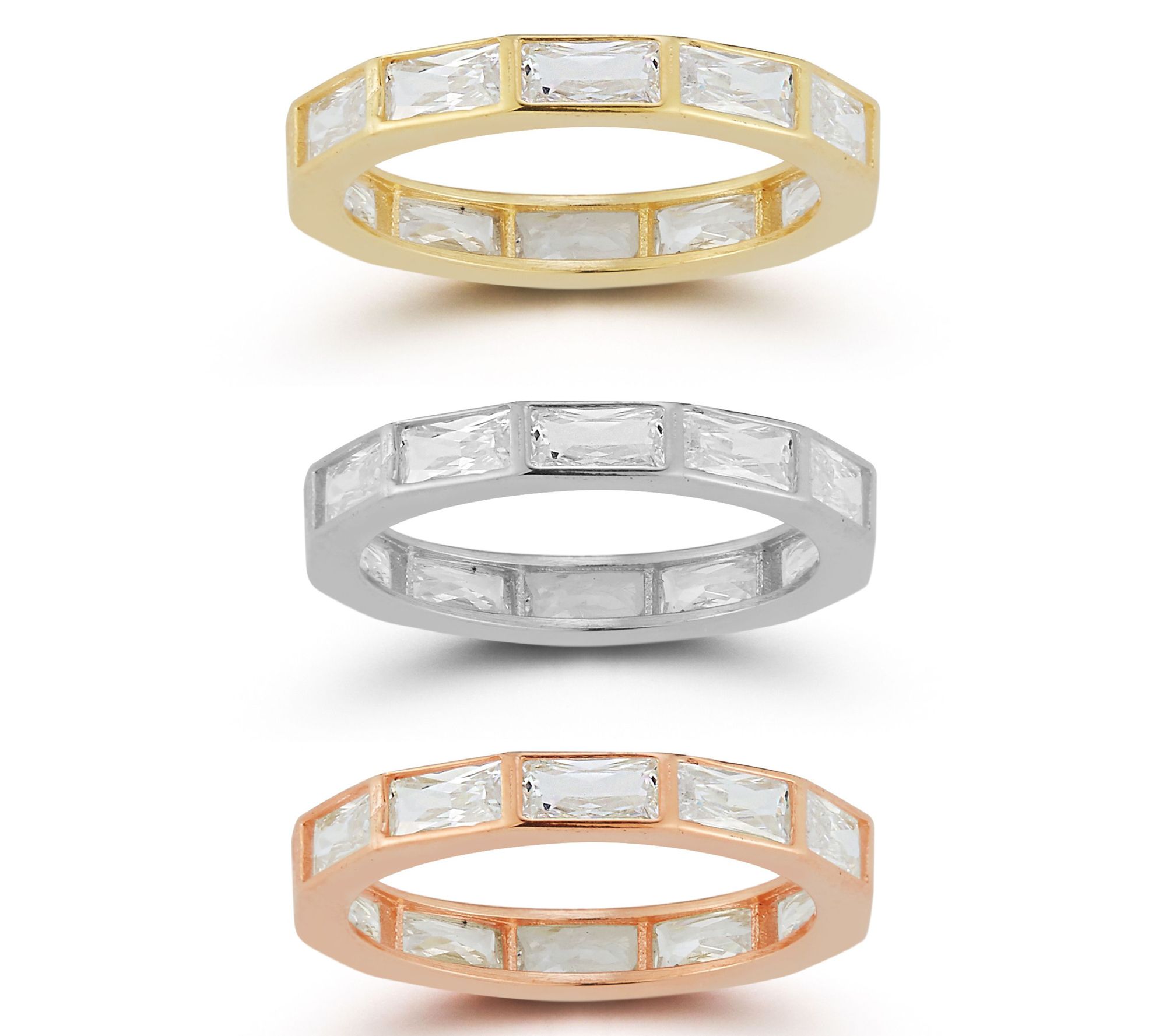 Sterlina Silver Set of 3 Baguette-Cut Band Rings, Sterling