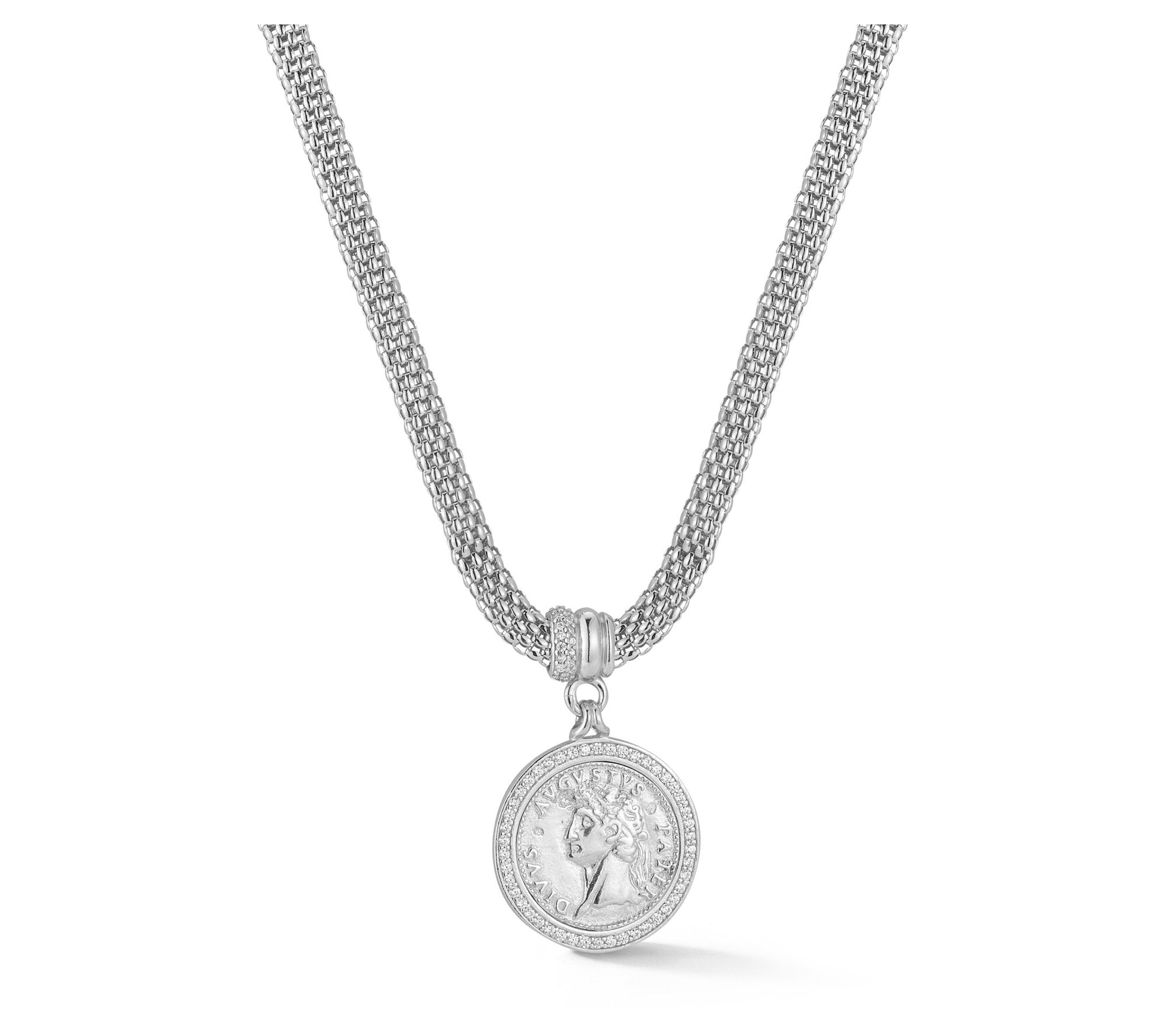 Italian Silver Coin Pendant w/ Popcorn Chain, Sterling