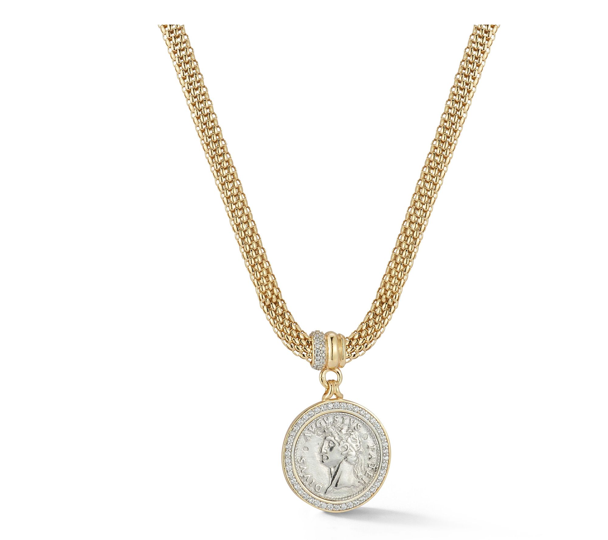 Italian Silver Coin Pendant w/ Popcorn Chain, Sterling