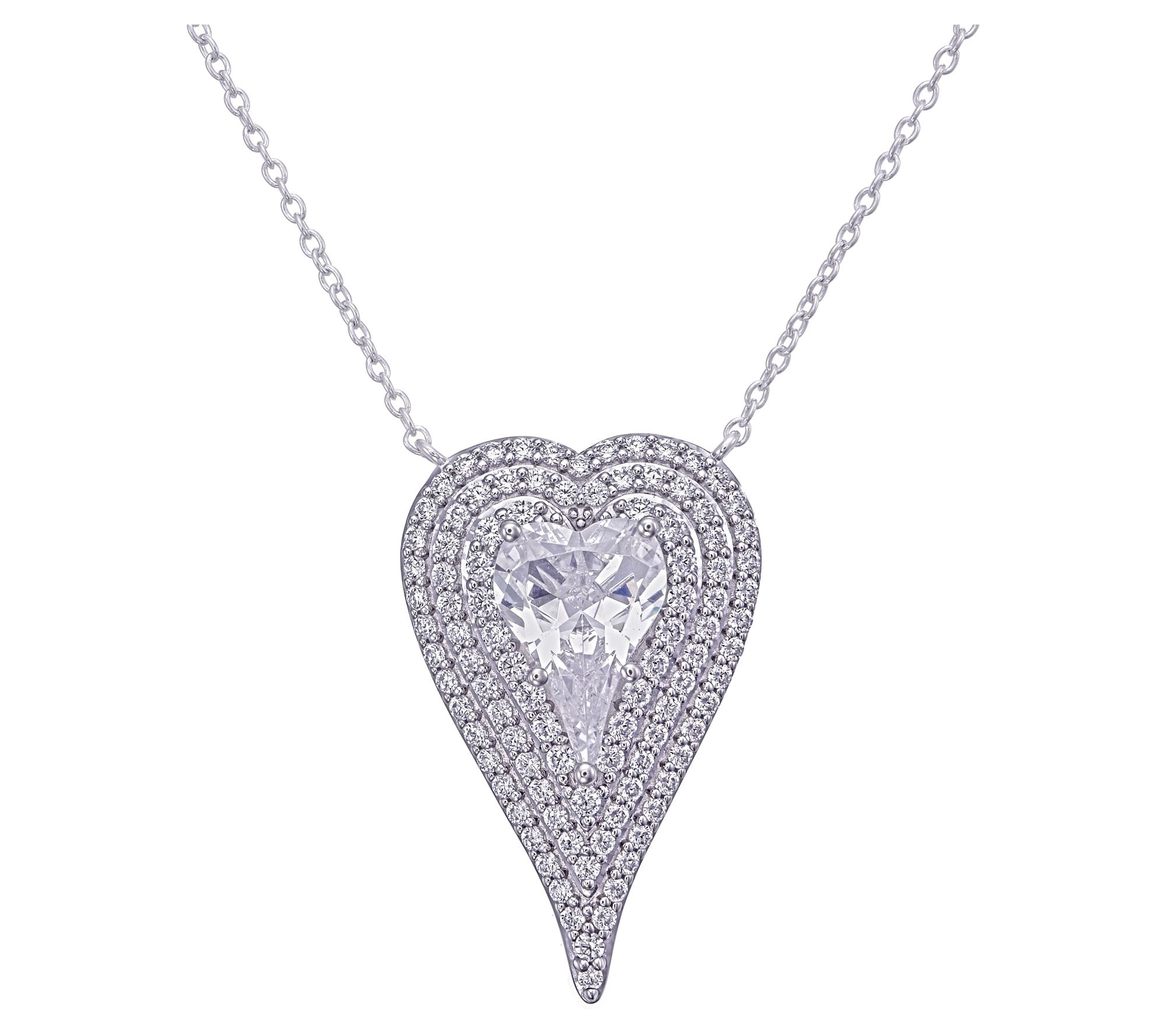 Diamonique x Jennifer Miller Heart Halo Necklace, Sterling