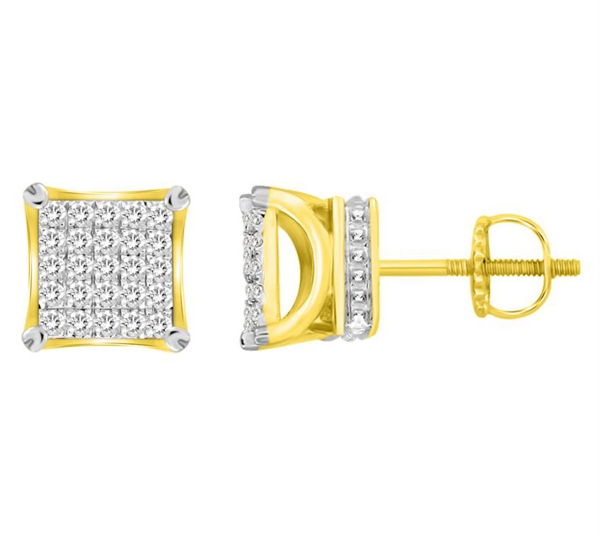 Men's Diamond Accent Pave Stud Earrings, 10K Gold