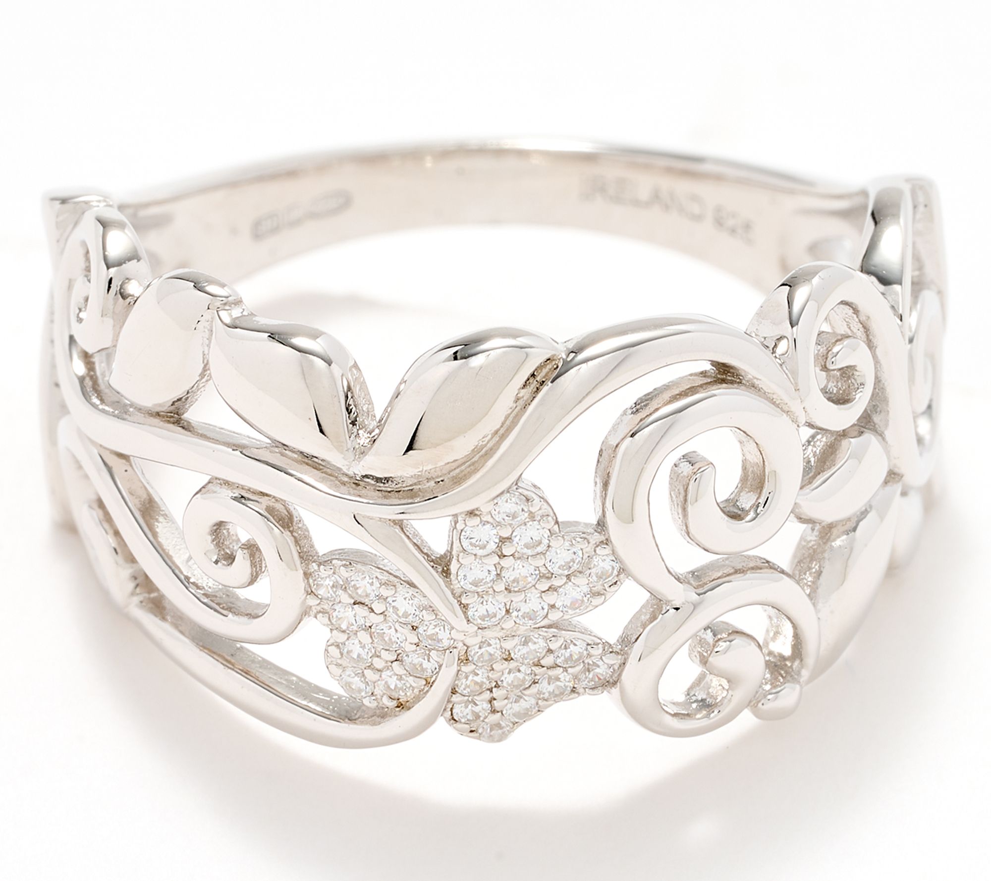 "As Is" Solvar Sterling Silver Pave Shamrock Band Ring