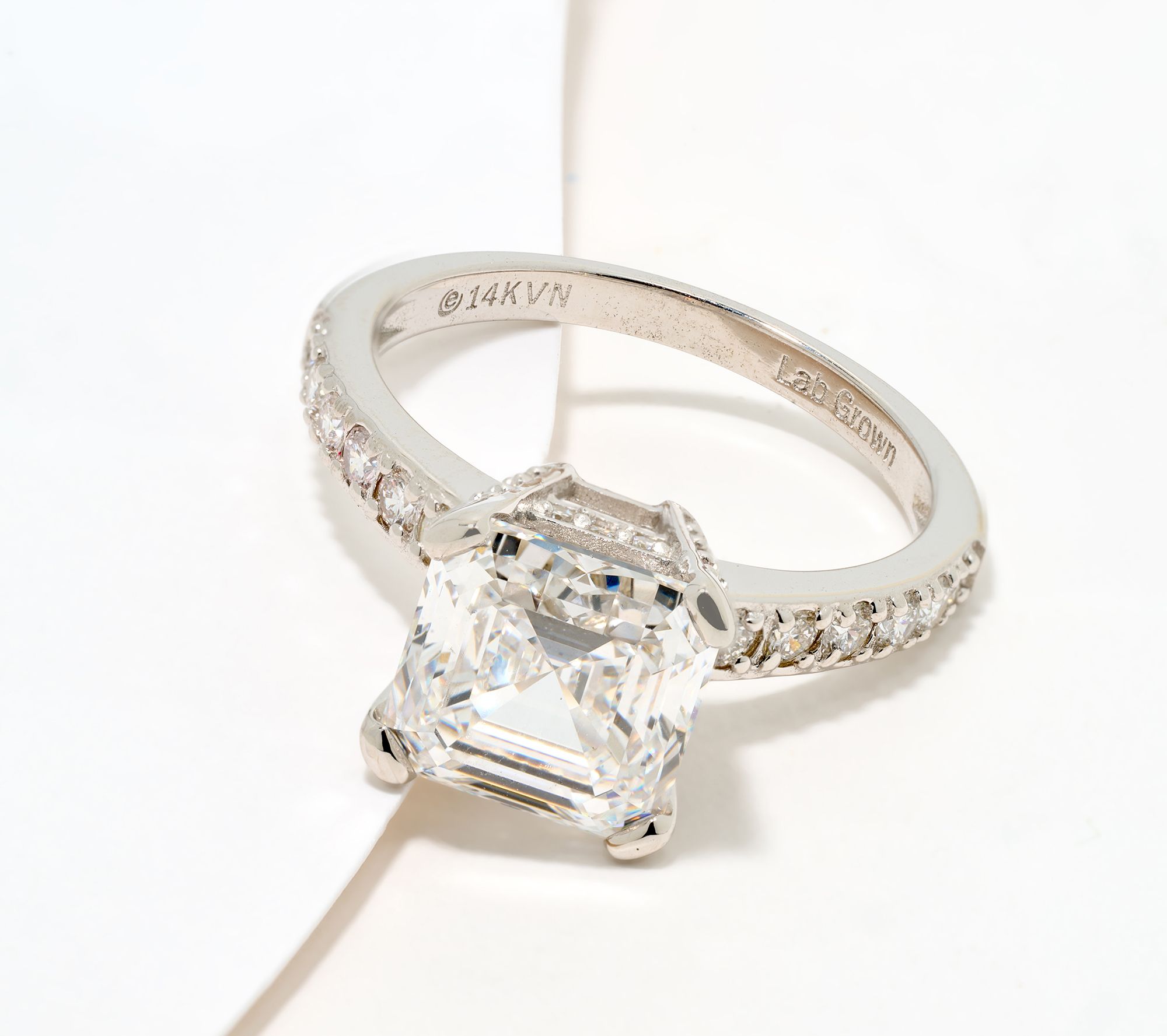  Fire Light Lab Grown Diamond 4.00 ct Asscher Cut Ring, 14K Gold