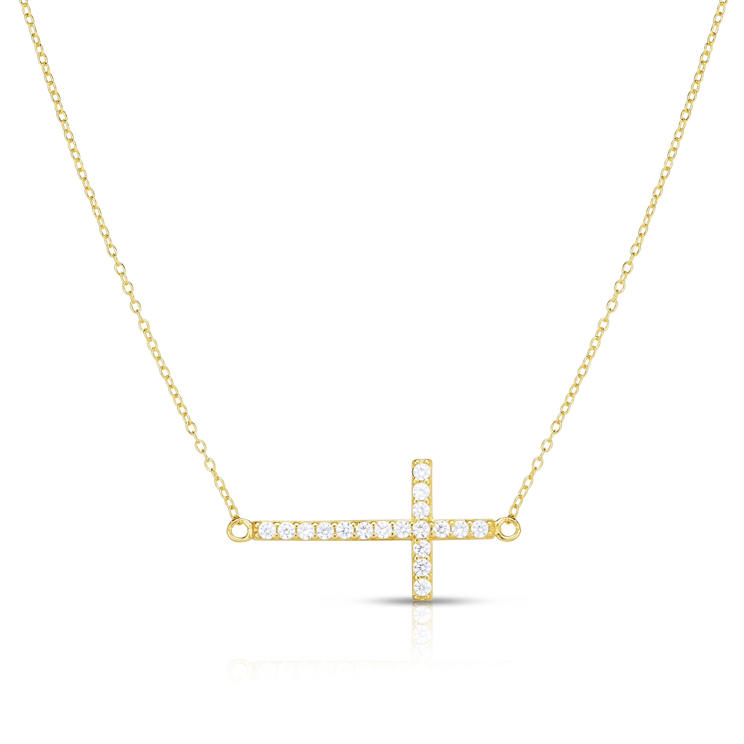 Sterlina Silver Pave Sideways Cross Necklace, Sterling