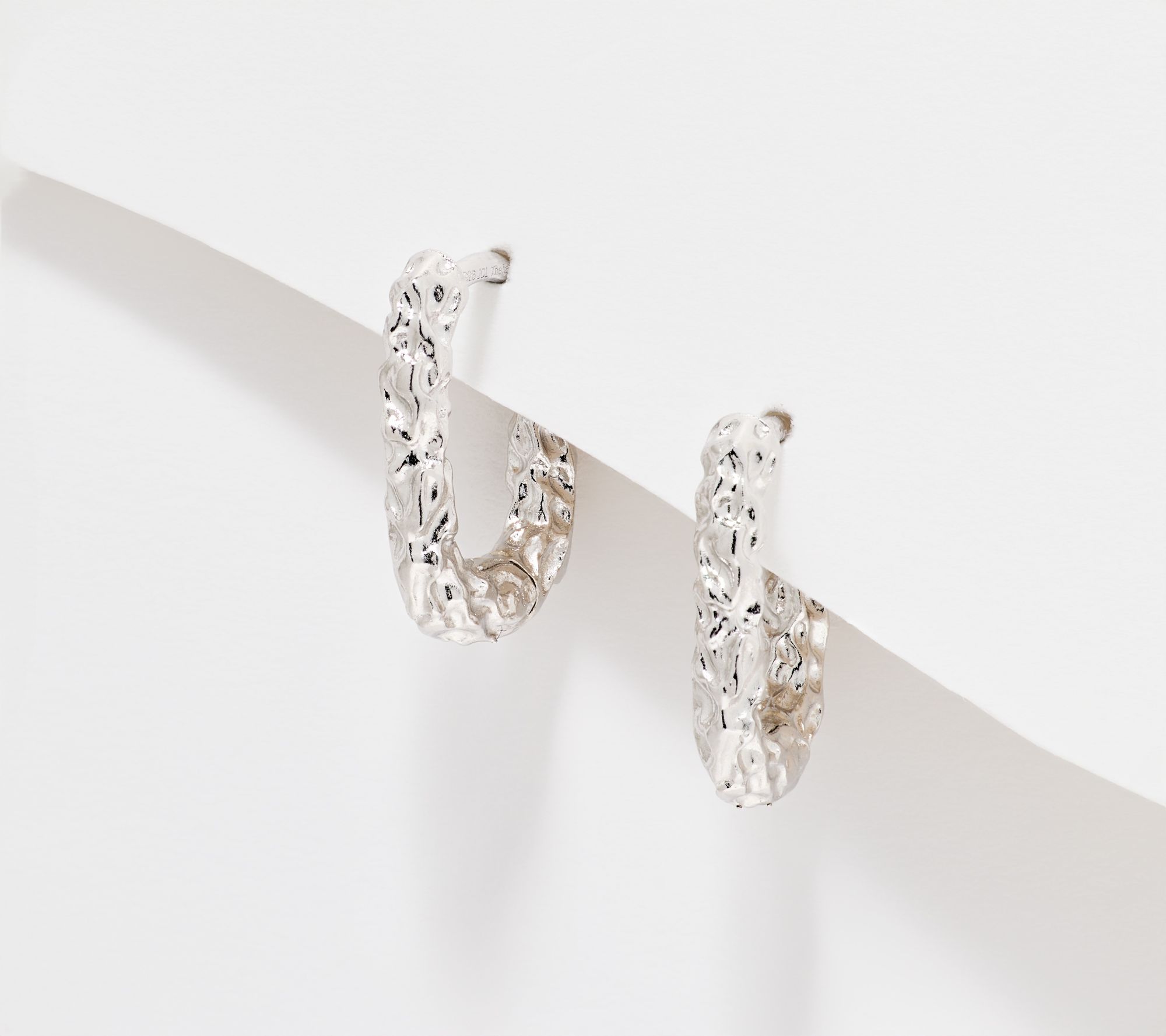 Silver Style Molten Oval 13mm Hoop Earrings, Sterling Silver