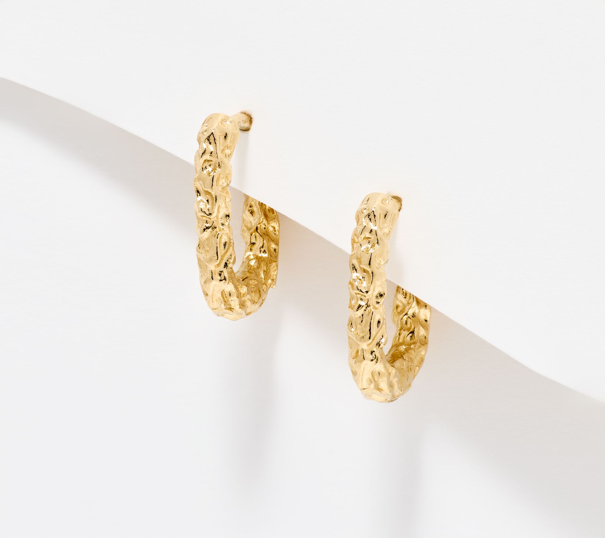 Silver Style Molten Oval 13mm Hoop Earrings, Sterling Silver