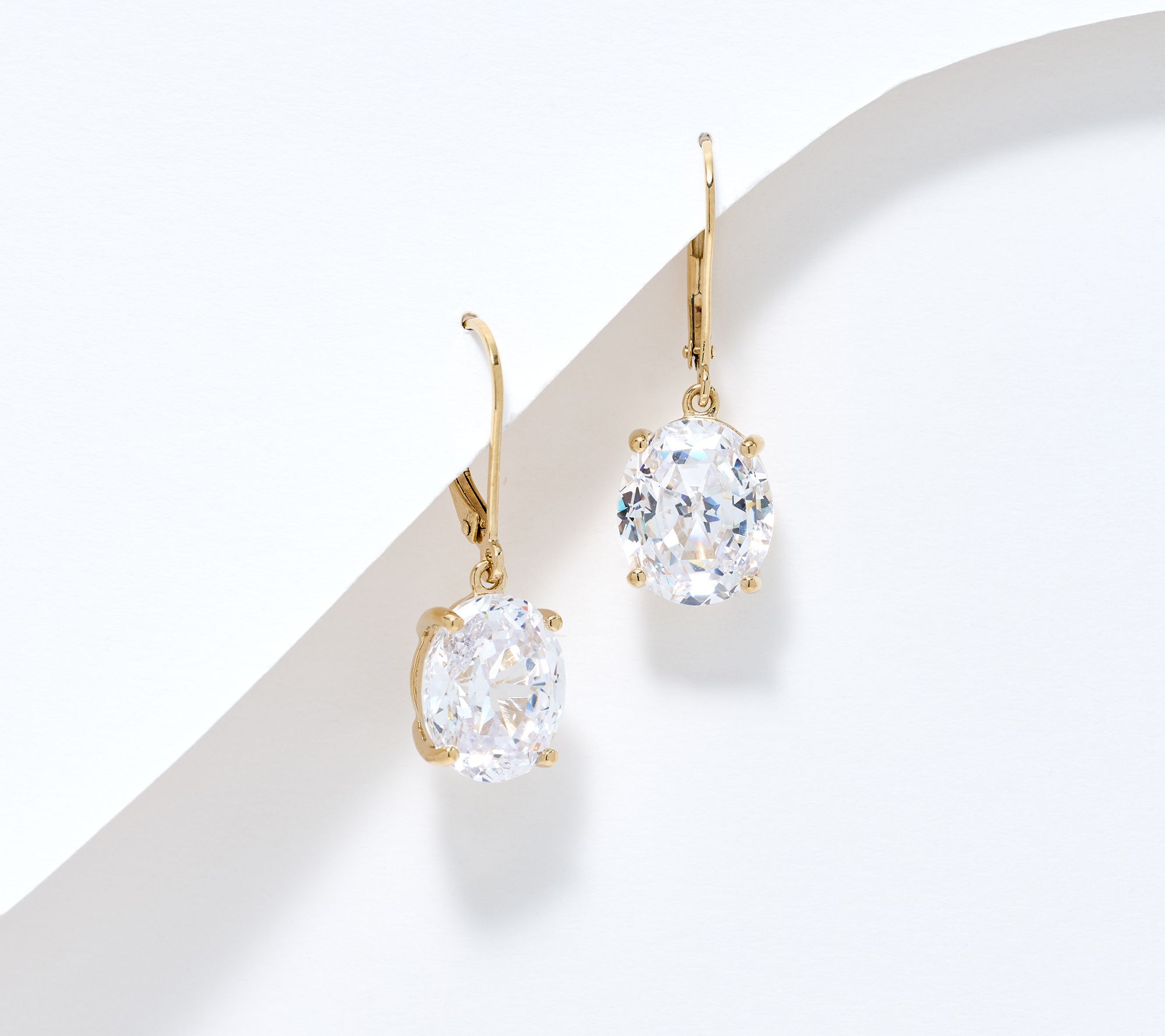 Diamonique Solitaire Leverback Earrings 14k Gold Plated
