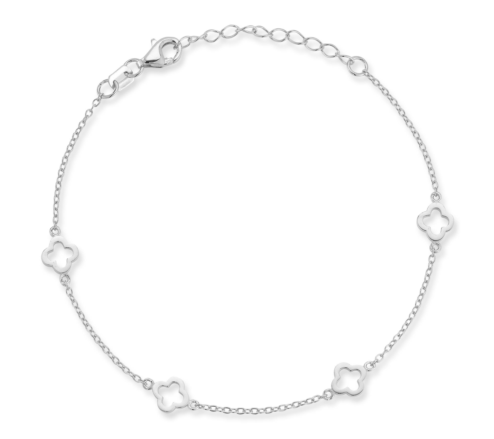 Sterlina Silver Open Clover Station Ankle Bracelet, Sterling