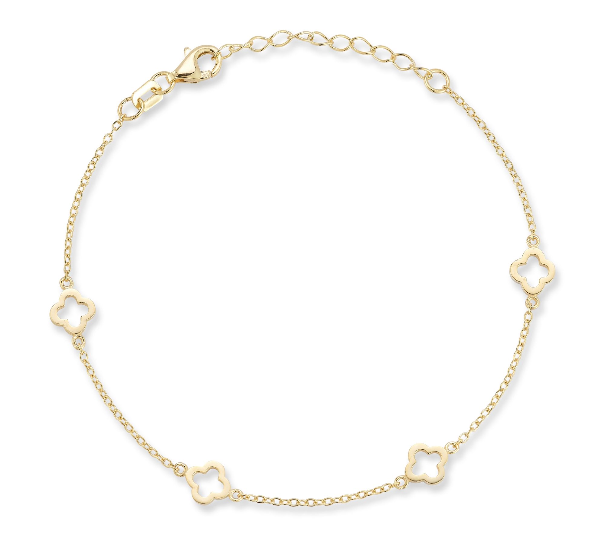 Sterlina Silver Open Clover Station Ankle Bracelet, Sterling