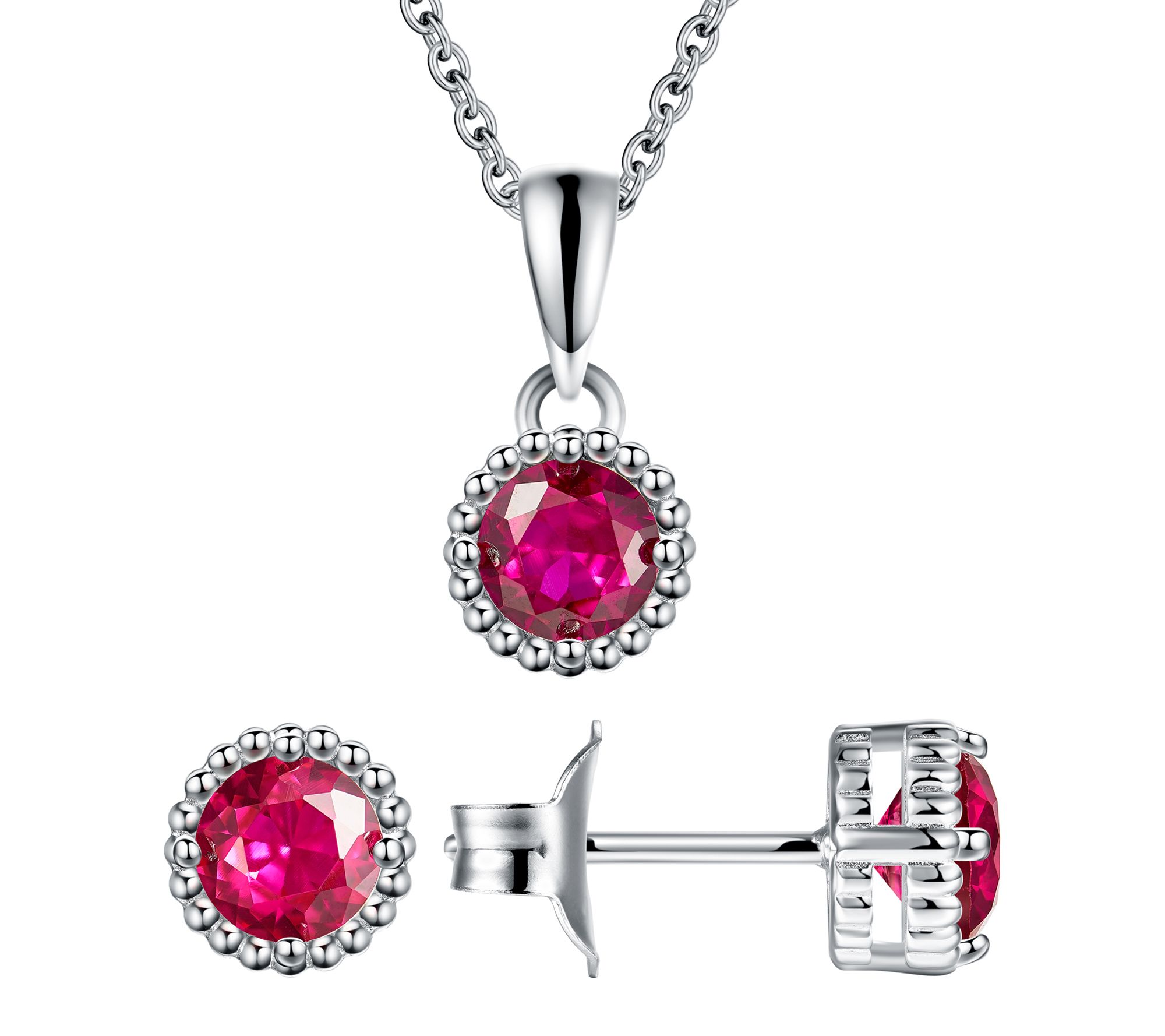 Affinity Gems Halo Birthstone Necklace & Earring Set, Sterling