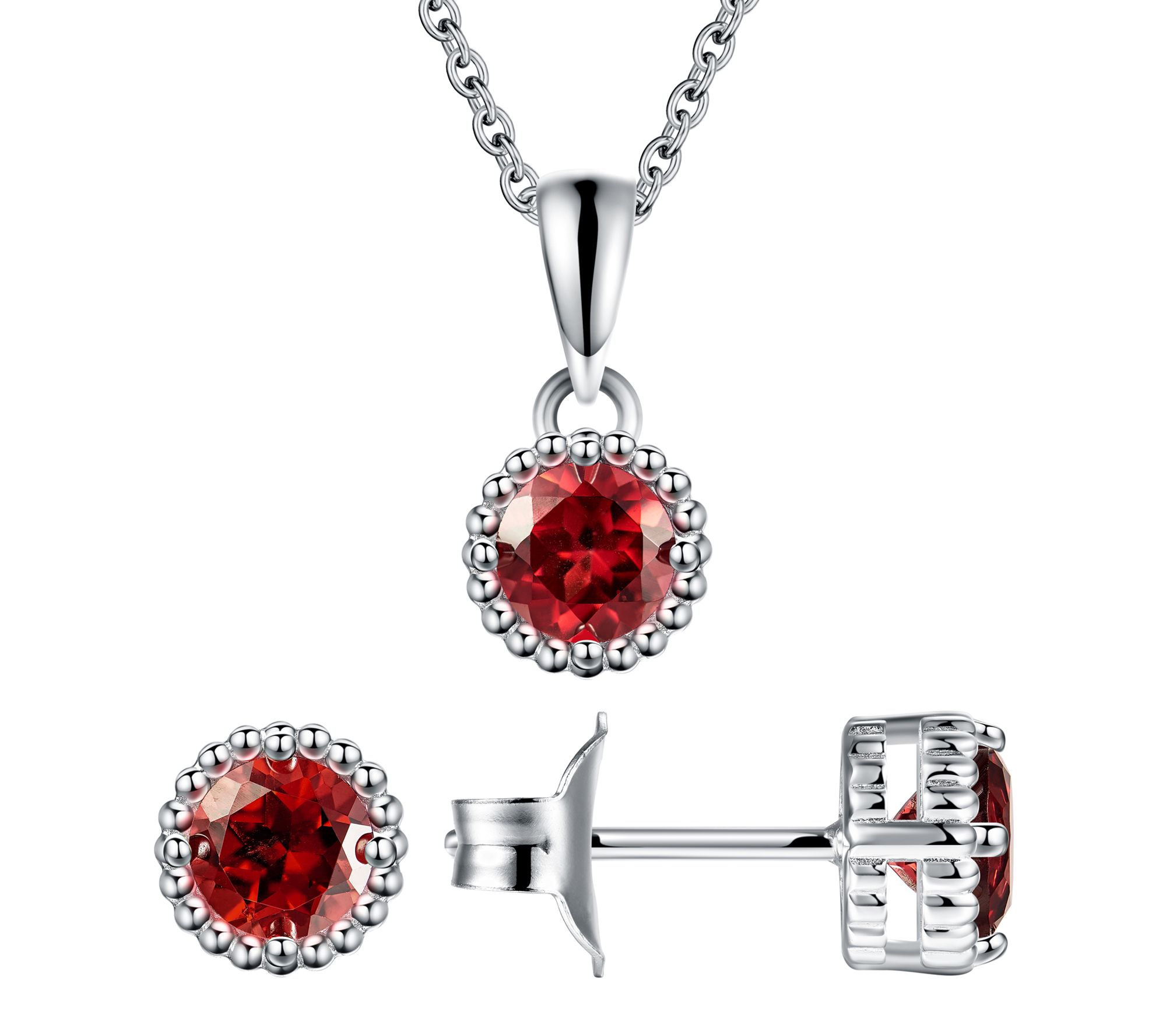 Affinity Gems Halo Birthstone Necklace & Earring Set, Sterling