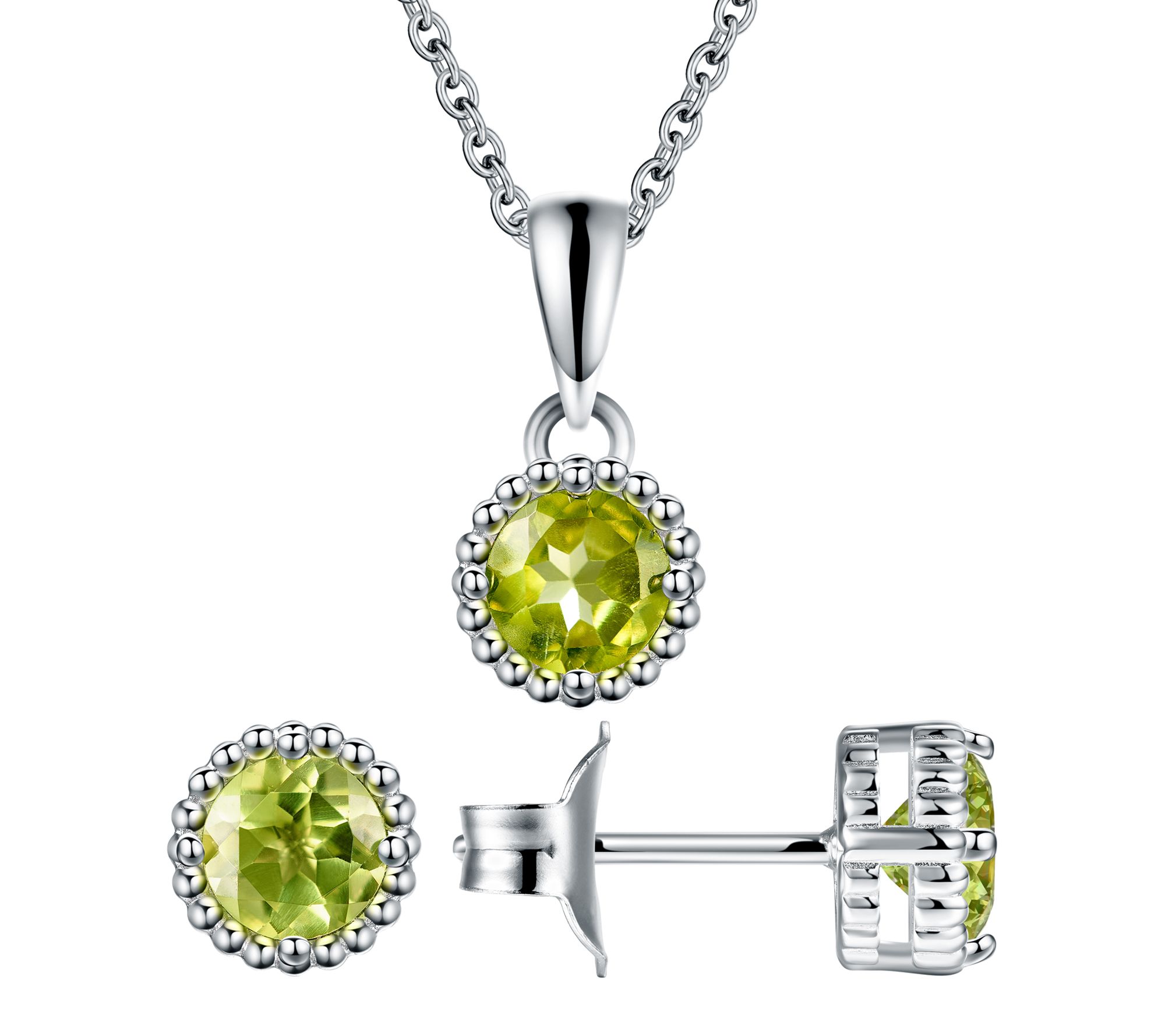 Affinity Gems Halo Birthstone Necklace & Earring Set, Sterling