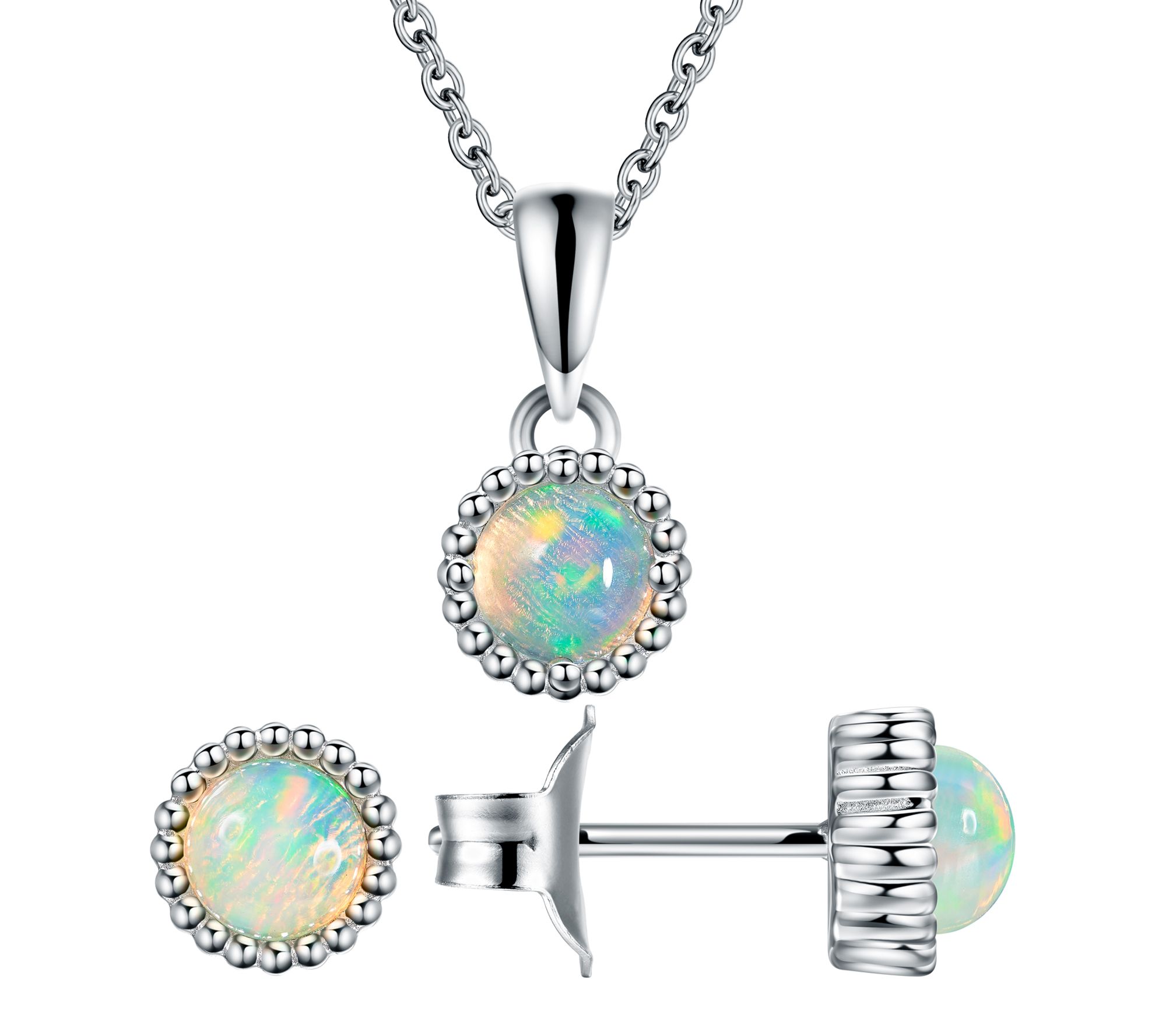 Affinity Gems Halo Birthstone Necklace & Earring Set, Sterling
