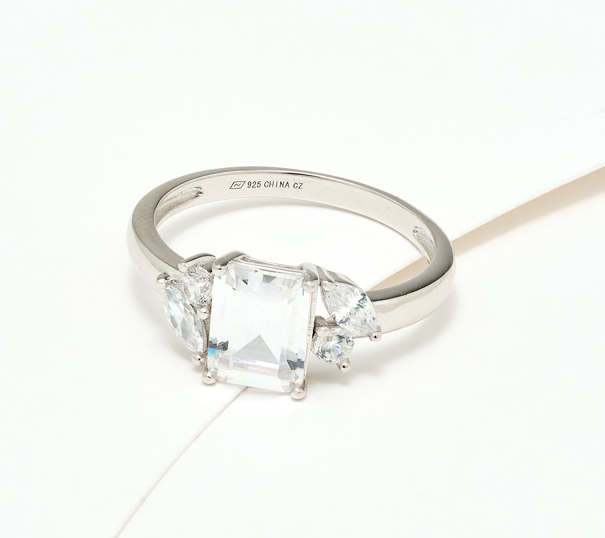 Diamonique Emerald & Marquise Accent Ring, Sterling Silver