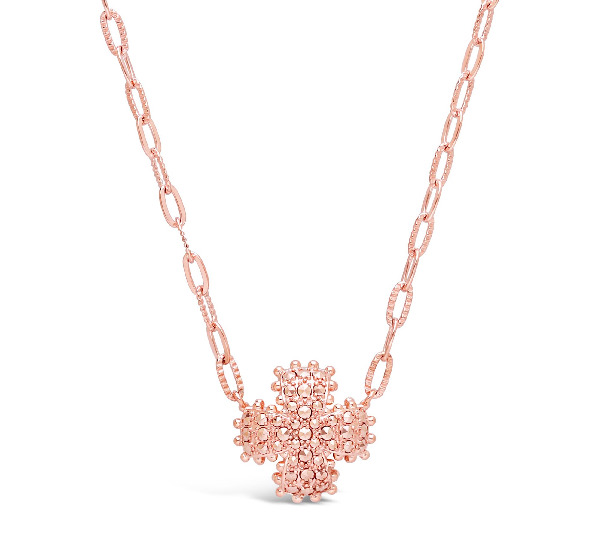 Dallas Prince 14K Clad Chrome Marcasite Pave Cross Necklace