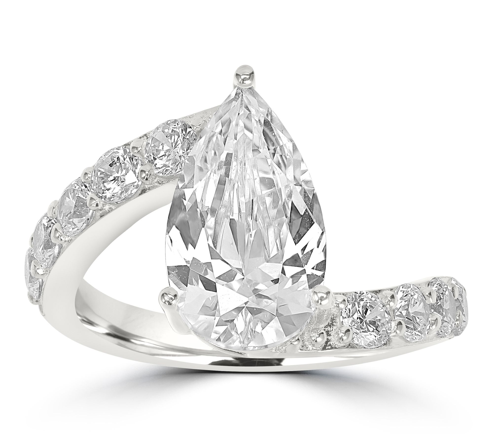 Diamonique x Kathy Levine Pear Cut Bypass Ring,Sterling