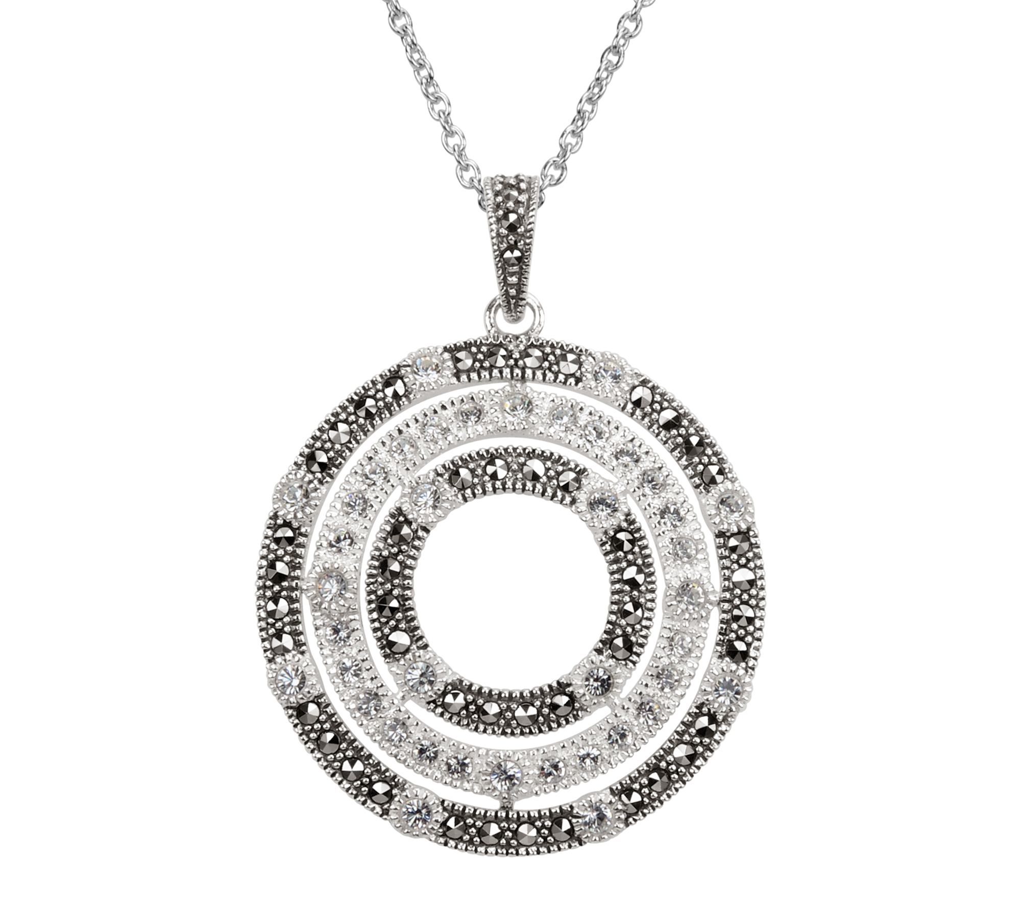 Suspicion Cryst al & Marcasite Pendant w/ Chai n, Sterling