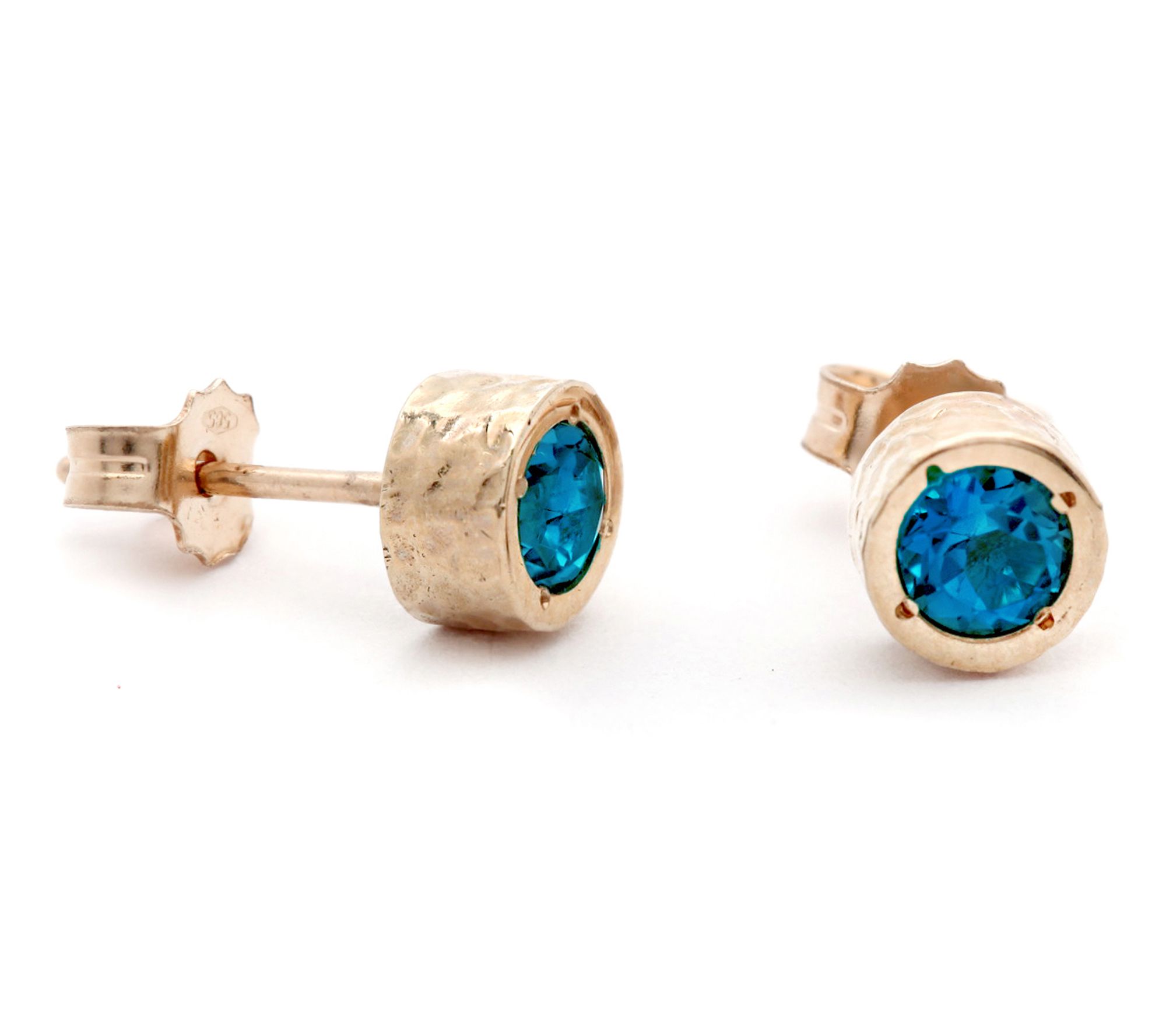 Adi Paz 14K Gold Textured Round Gemstone Stud Earrings